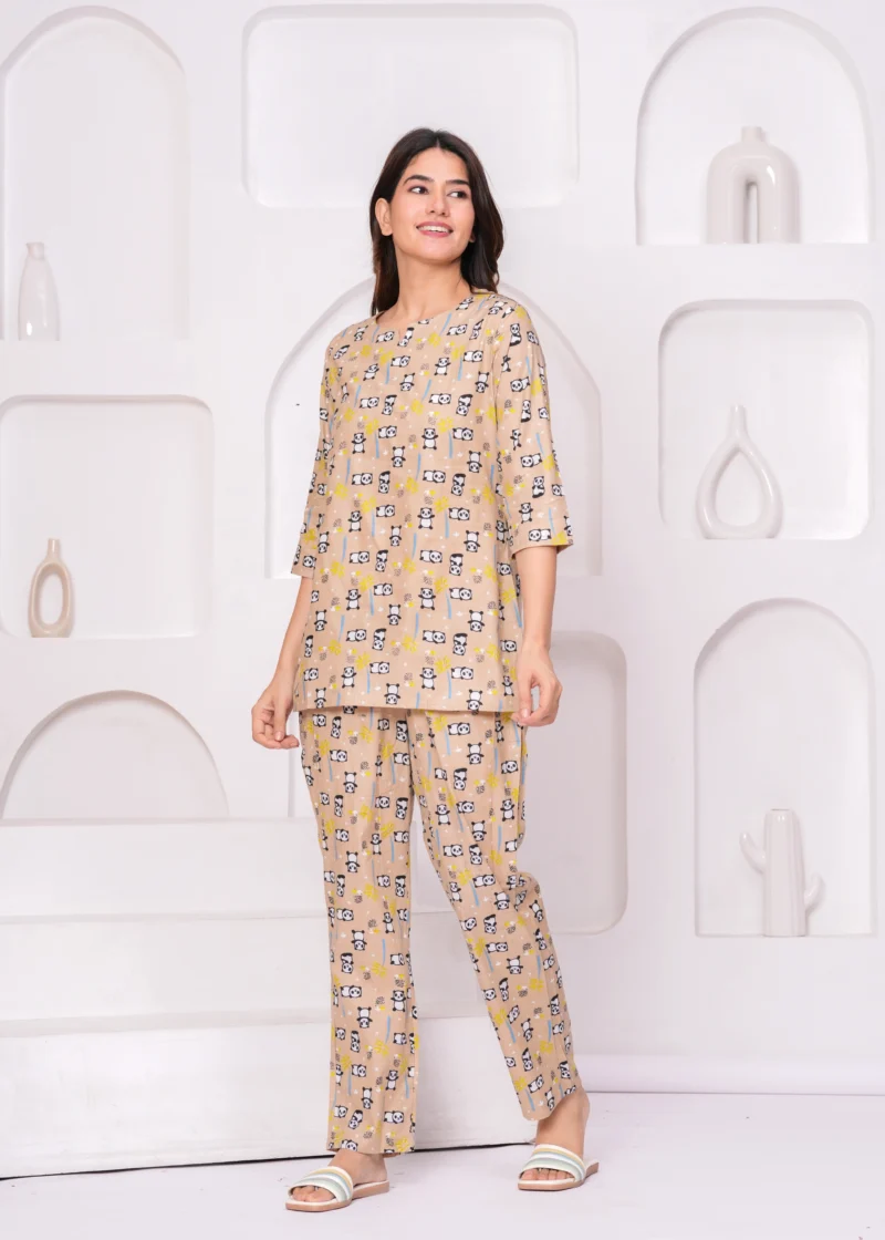 Beige Panda Print Loungewear Set - Pashet