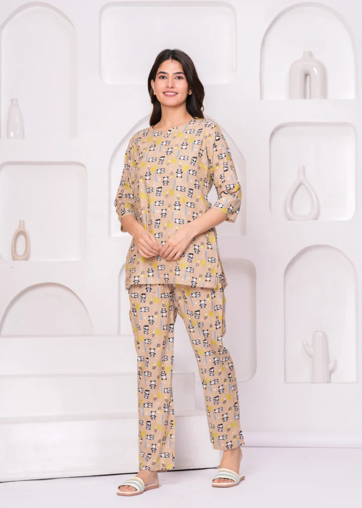 Beige Panda Print Loungewear Set - Pashet