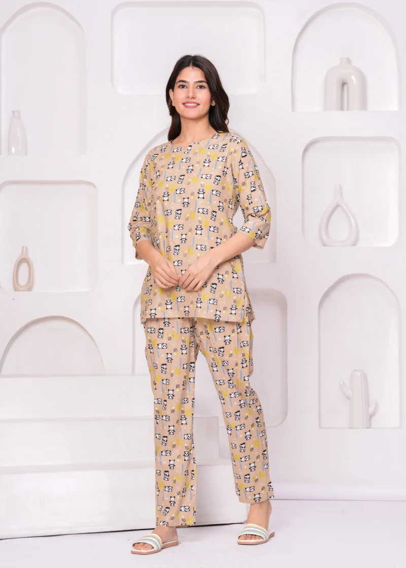 Beige Panda Print Loungewear Set - Pashet