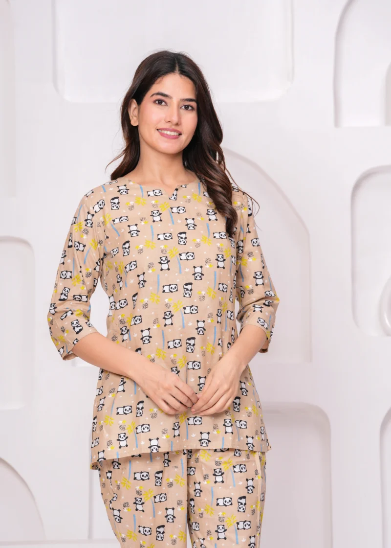Beige Panda Print Loungewear Set - Pashet