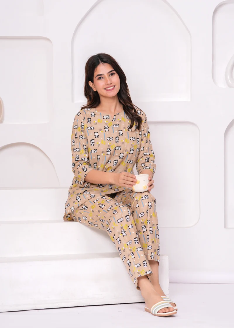 Beige Panda Print Loungewear Set - Pashet